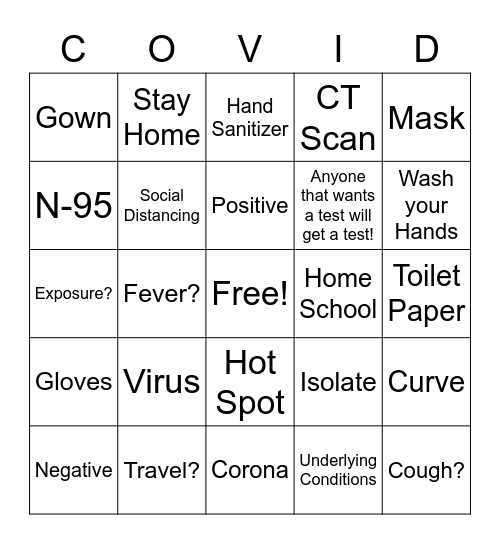 Quarantingo Bingo Card