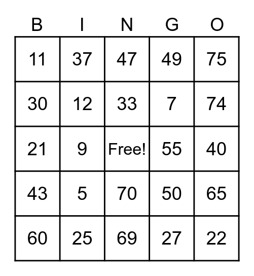 Rose's Winning Bingo Card Bingo Card