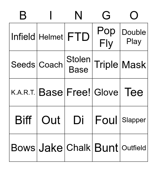 Kohawk Softball Bingo Card