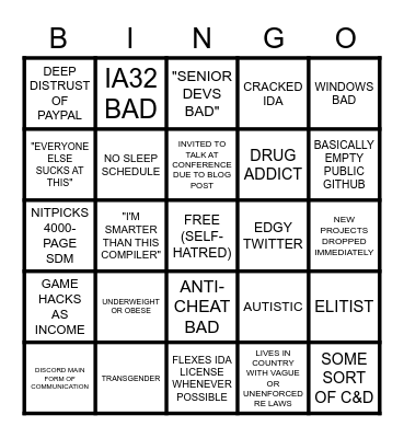 REVERSE ENGINEER BINGO Card
