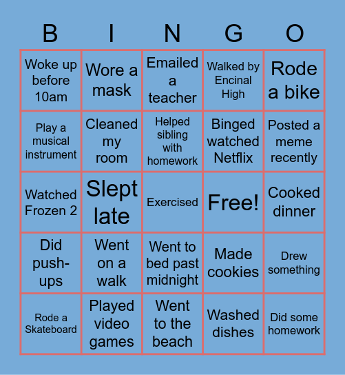 Jets Quarantine Bingo Card