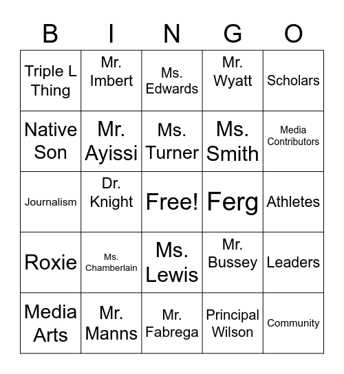 Richard Wright: Great Teachers and Peers Bingo Card