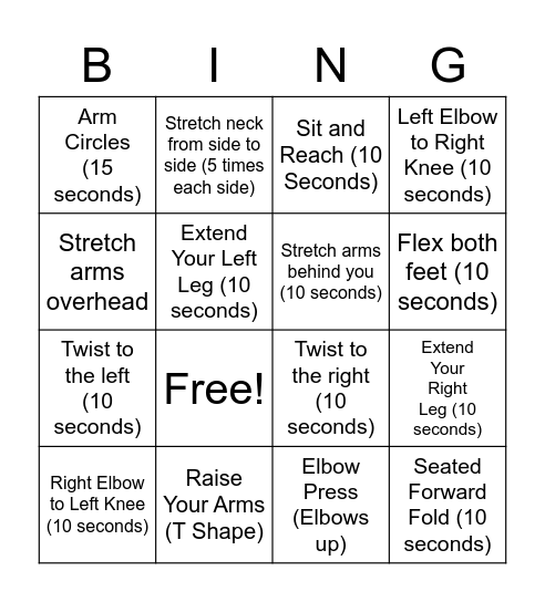 Chair Bingo Card