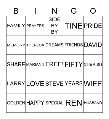 50th Anniversay Bingo Card