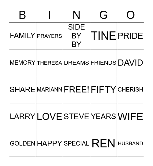 50th Anniversay Bingo Card