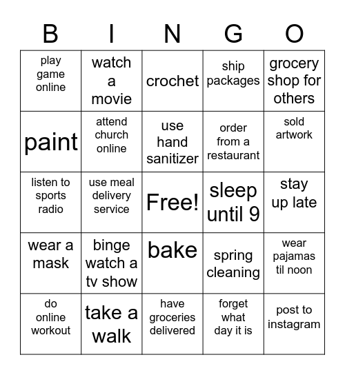 T's Stay at Home Bingo Card