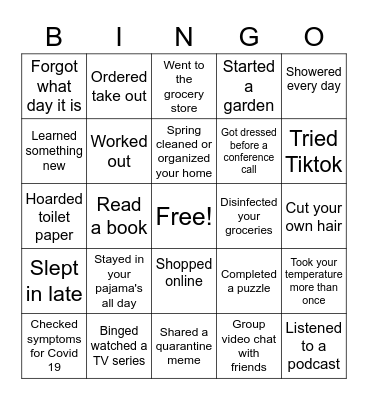 Quarantine BINGO Card