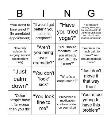 Shitty Dr Bingo Card