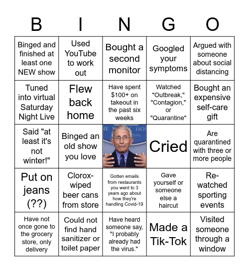 Quarantine Bingo Card