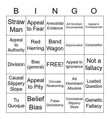 Logical Fallacy Bingo Card