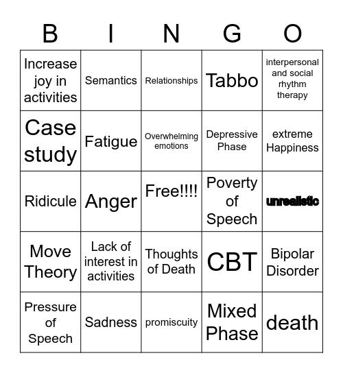 Bipolar Bingo Card