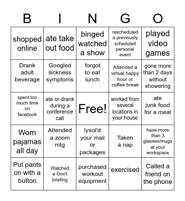Quarantine Bingo Card