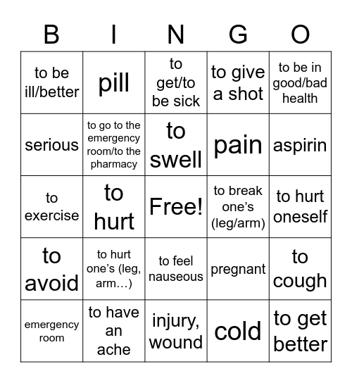 DAC2_U2B La Santé Eng Bingo Card