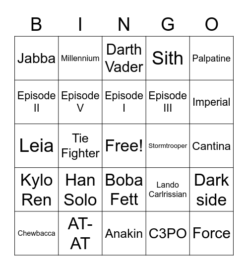 Star Wars Bingo Card