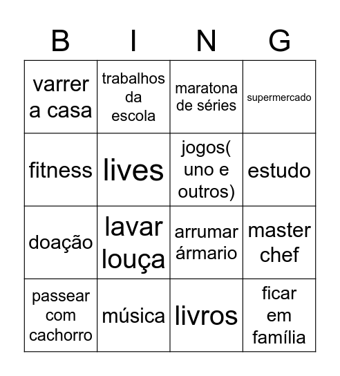 quam é você nessa quarentena? Bingo Card