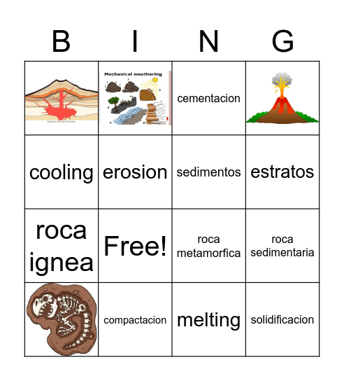 Tipos de roca bilingue Bingo Card