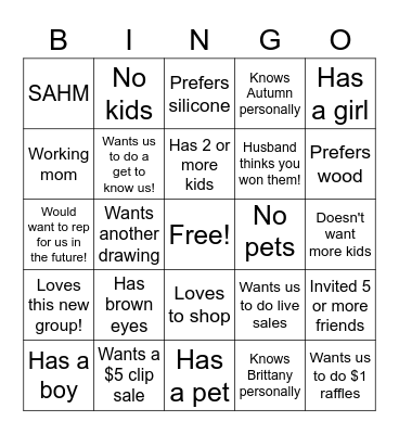 Get to know me bingo! Bingo Card