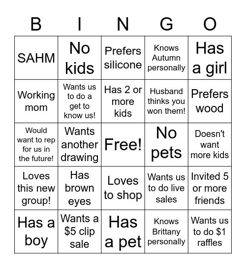 Get to know me bingo! Bingo Card
