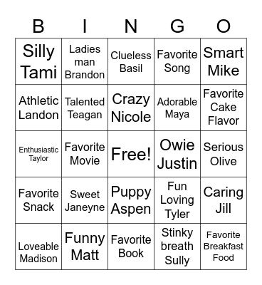 Family Zoom Bingo Card
