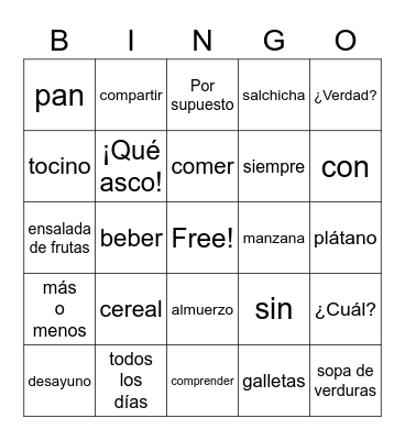 Lesson 3A Vocab Bingo Card