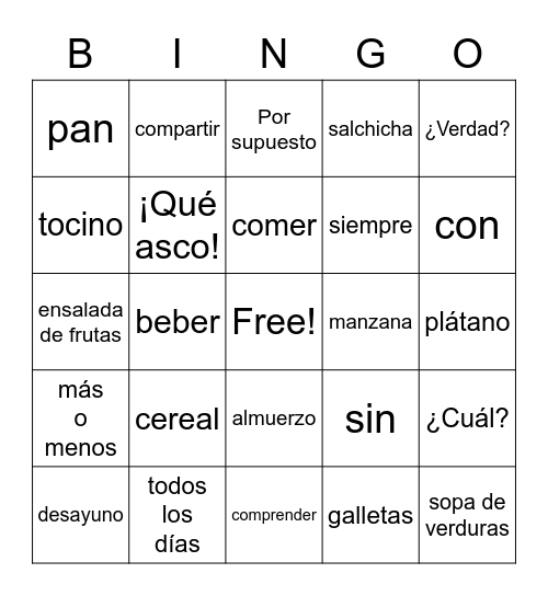 Lesson 3A Vocab Bingo Card