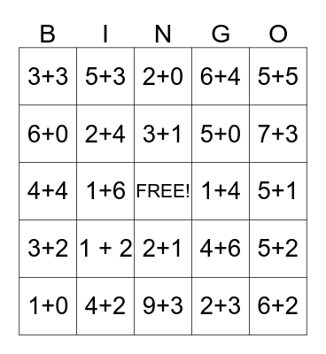 Addition BINGO  Bingo Card