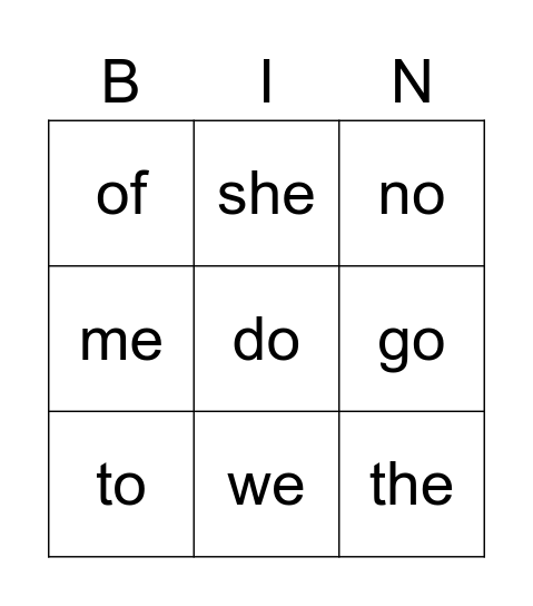 Tricky words bingo Card