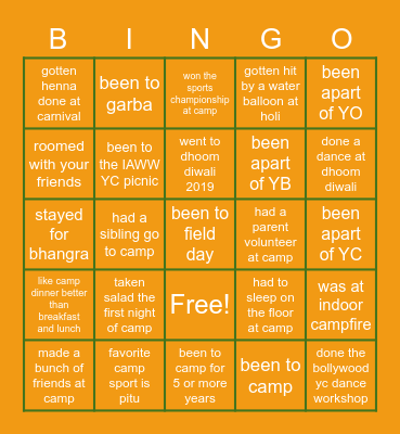 Camp Bharat Bingo!! Bingo Card