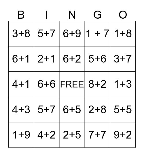 Addition BINGO  Bingo Card