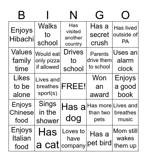 Human Bingo Card