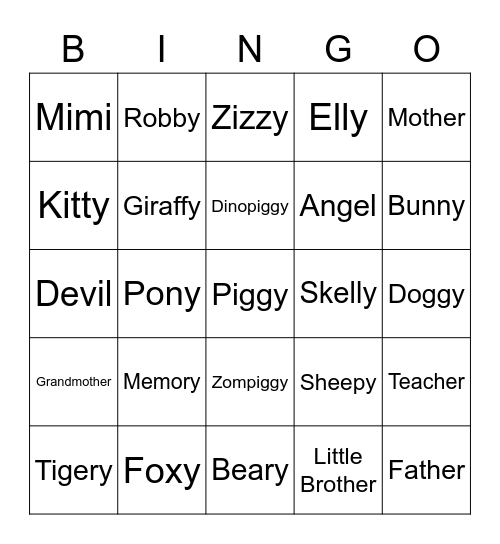 Piggy Skins Bingo Card