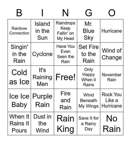 FS Music Bingo - Weather Bingo Card