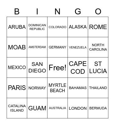 VACATIONS Bingo Card