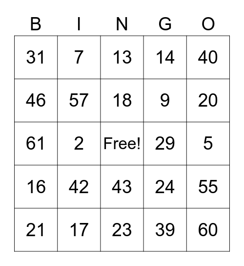 Fam Fam Bingo Card