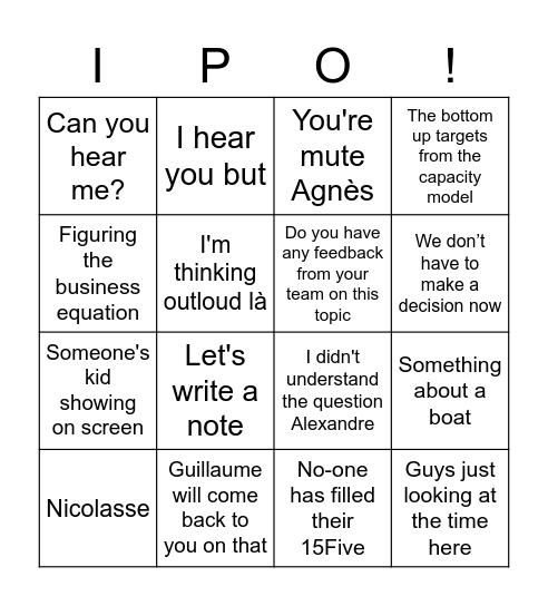 Staff meeting bingo Card