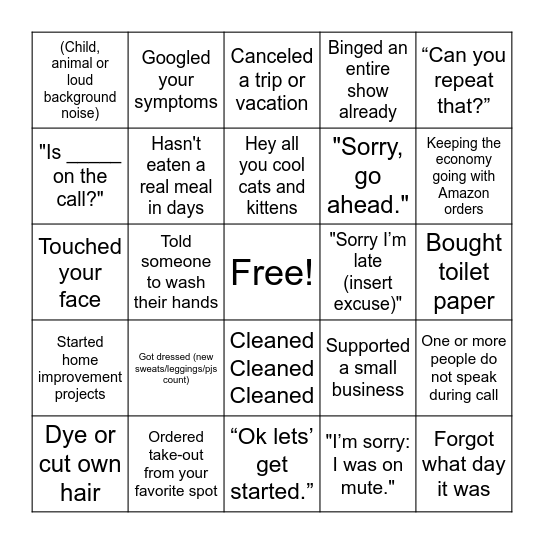 Covid-19 Bingo Card