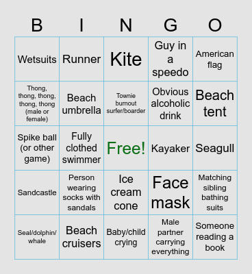 Covid-19 Beach Bingo Card