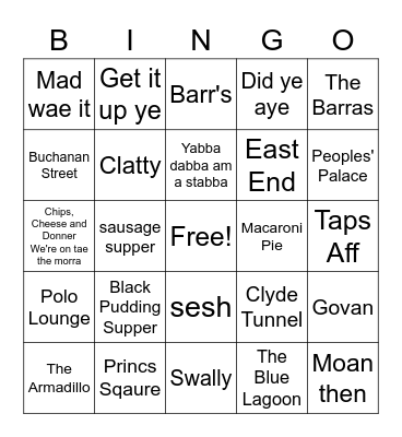 Glasgow Bingo Card