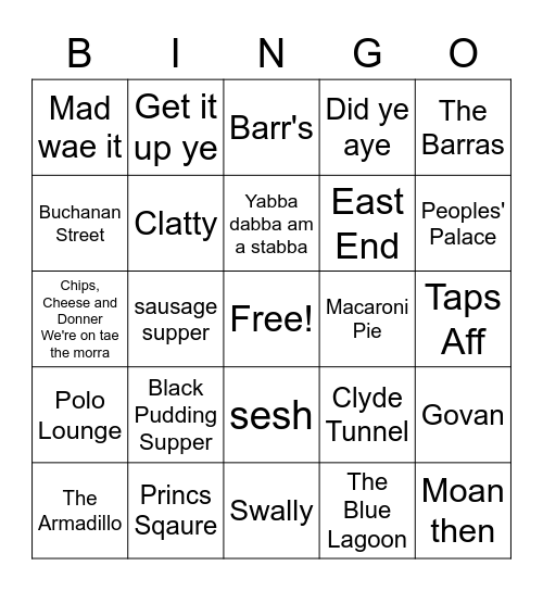 Glasgow Bingo Card