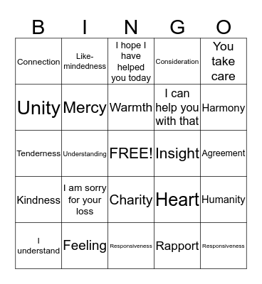 EMPATHY Bingo Card