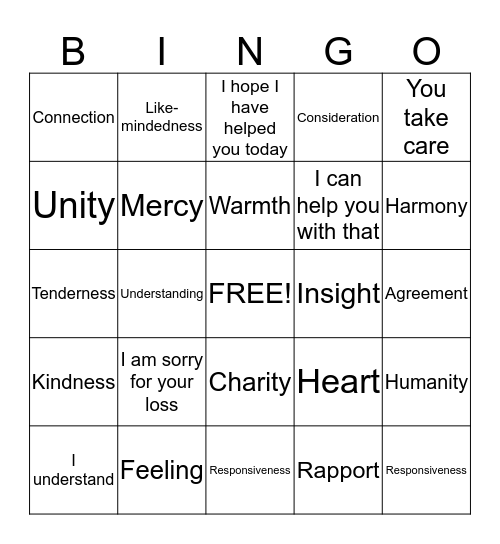 EMPATHY Bingo Card