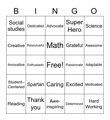 Teacher Appreciation Bingo Card