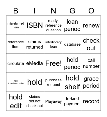 Library Terms Bingo Card