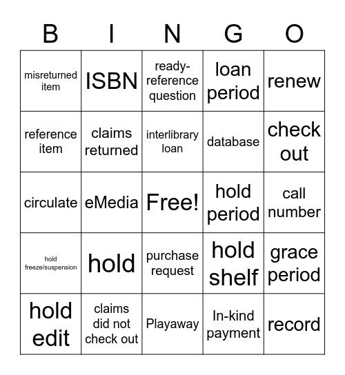 Library Terms Bingo Card