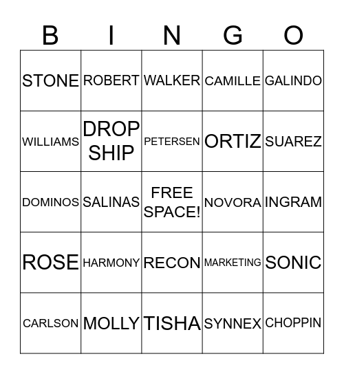 S&P OPERATIONS Bingo Card