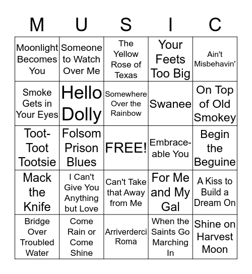 Musical Bingo Card