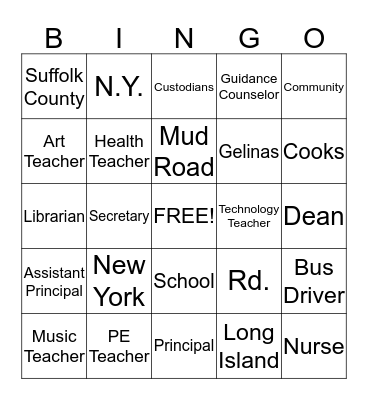 School Community Bingo Card