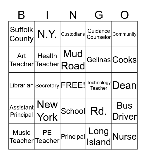 School Community Bingo Card