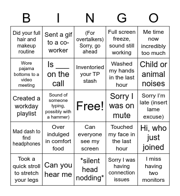 Remote Work Bingo Card