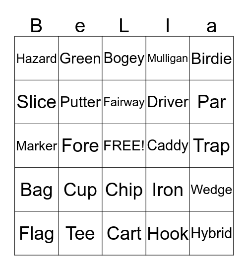 GOLF BINGO Card